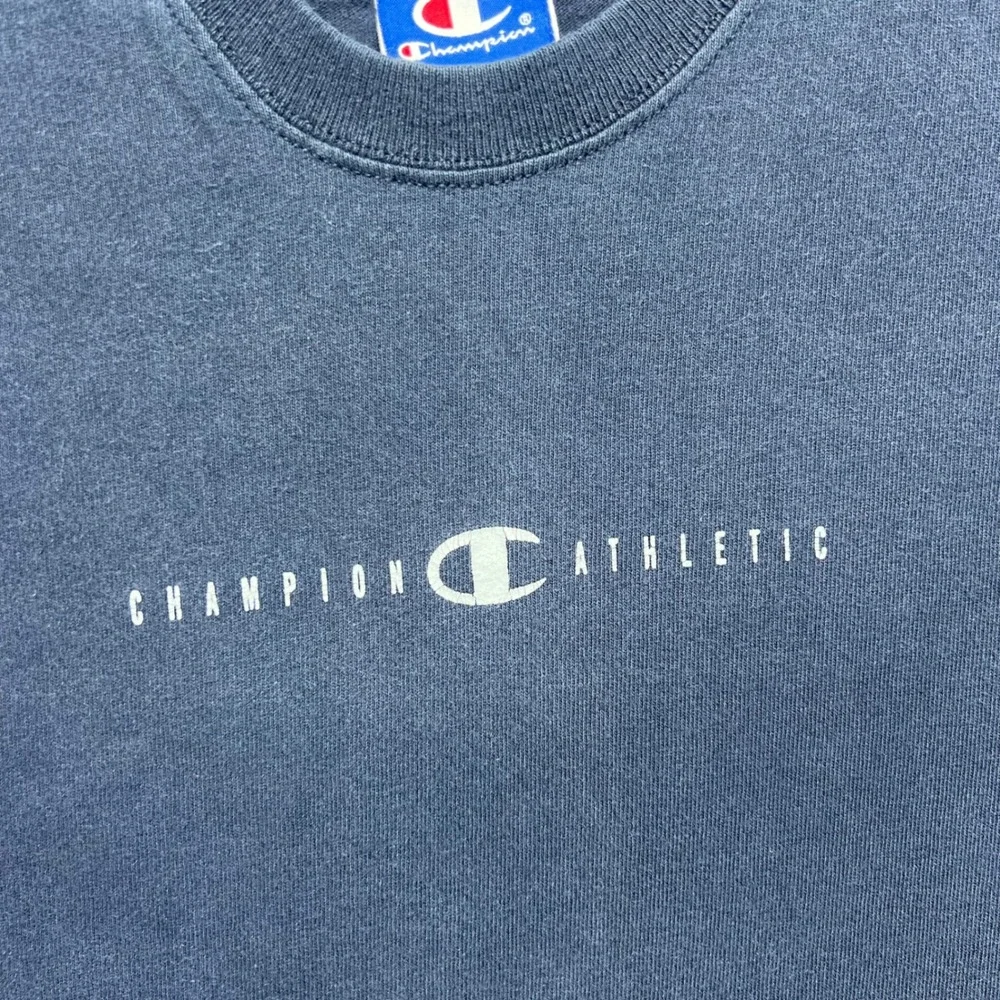 VINTAGE Y2k Champion Athletic T-Shirt Mens Medium Navy Blue Cotton Short Sleeve - Picture 4 of 10